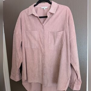 Pink Corduroy Button-Up Shirt